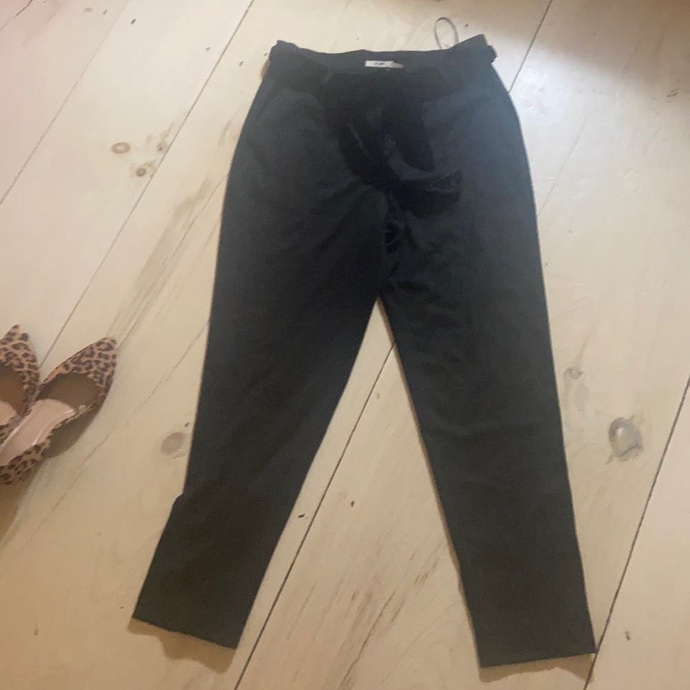 Black dress pants , tapered to ankle, velvet tie belt